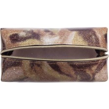 Yeşil ve Kahverengi Pvc Kaplı Şık Makyaj Çantası, Pratik ve Şık Tasarım