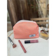 Şık Çizgili Kadın Makyaj Çantası, Kırmızı Renkli, Hafif ve Kullanışlı Tasarım