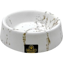 Şık Beyaz Gold Çizgili 473 ml Su ve Mama Kabı