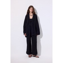 Müslin Geniş Kollu Kimono Siyah