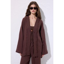 Müslin Geniş Kollu Kimono Acı Kahve