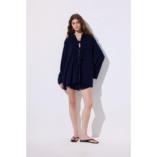 Havlu Kumaş Kimono Lacivert