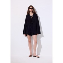 Havlu Kumaş Kimono Siyah