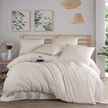 Teksnil Home | Krem Natural Stripe Çift Kişilik Saten Nevresim Takımı
