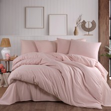 Teksnil Home | Pudra Natural Stripe Çift Kişilik Saten Nevresim Takımı