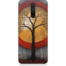 Xiaomi Poco X2 Uyumlu Sarı Kırmızı Ağaç Gölgesi  Desenli Silikon Kılıf