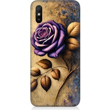 Xiaomi Redmi 9A Uyumlu Kuru Yaprakta Mor Gül  Desenli Silikon Kılıf
