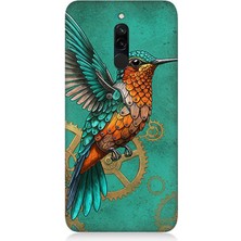 Xiaomi Redmi 8 Uyumlu Turkuaz Zeminde Sinek Kuşu  Desenli Silikon Kılıf