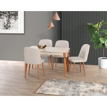 Yuvaset Home Uyar Ekru 4 Adet Vegas Sandalye 160+30 Eliz Açılabilir Masa Takımı