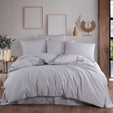 Teksnil Home | Gri Natural Stripe Çift Kişilik Saten Nevresim Takımı