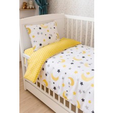%100 Pamuk Bebek/çocuk Yastık Çarşaf Yorgan Seti Sarı Ay Yıldızlı/ Puantiyeli