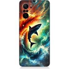 Xiaomi Redmi K40 Uyumlu Ateşle Dans Eden Köpekbalığı  Desenli Silikon Kılıf