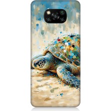 Xiaomi Poco X3 Uyumlu Fırça Darbesiyle Deniz Kaplumbağası  Desenli Silikon Kılıf