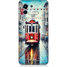 Xiaomi Mi 11 Uyumlu Yağmurlu Sokakta Kırmızı Tramvay  Desenli Silikon Kılıf