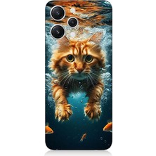 Xiaomi Redmi 12 Uyumlu Suda Yüzen Kedi  Desenli Silikon Kılıf