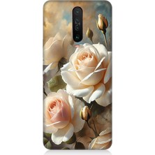 Xiaomi Poco X2 Uyumlu Krem Beyaz Güllerin Sessizliği  Desenli Silikon Kılıf