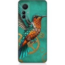 Xiaomi Mi 12 Pro Uyumlu Turkuaz Zeminde Sinek Kuşu  Desenli Silikon Kılıf