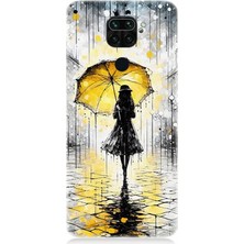 Xiaomi Redmi Note 9 Uyumlu Yağmurda Sarı Şemsiye Altında  Desenli Silikon Kılıf