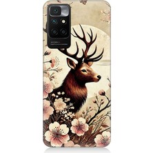 Xiaomi Redmi 10 Uyumlu Çiçekler Içinde Asil Geyik  Desenli Silikon Kılıf