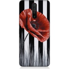 Xiaomi Poco X2 Uyumlu Siyah Çizgide Gelincik  Desenli Silikon Kılıf