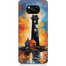 Xiaomi Poco X3 Uyumlu Alevli Ufukta Deniz Feneri  Desenli Silikon Kılıf