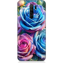 Xiaomi Redmi 9 Uyumlu Gökkuşağı Renkli Güller  Desenli Silikon Kılıf