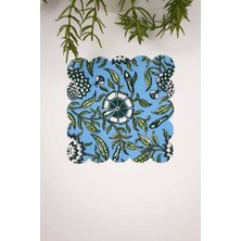 Mavi Çini Bahçesi Desenli Scallop Lazer Kesim Kokteyl Peçetesi 1 Adet