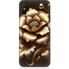 Xiaomi Redmi 9A Uyumlu Altın Işıklı Zarif Çiçek  Desenli Silikon Kılıf