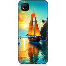 Xiaomi Redmi 9c Uyumlu Gün Batımında Yelkenli Tekne  Desenli Silikon Kılıf
