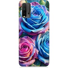 Xiaomi Redmi 9t Uyumlu Gökkuşağı Renkli Güller  Desenli Silikon Kılıf