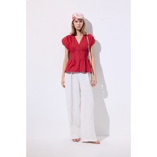 Beli Pile Detaylı Kolsuz Bluz Kırmızı