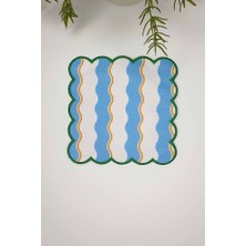 Dalga Desenli Mavi Beyaz Yeşil Nakış Kenar Kokteyl Peçetesi 1 Adet