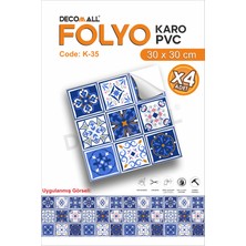 K-35 Kendinden Yapışkanlı Folyo Karo Suya Dayanıklı Mutfak Banyo Zemin Kaplama 30X30 Cm(4 Adet)
