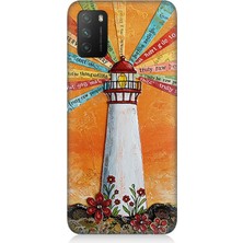 Teknomeg Xiaomi Poco M3 Uyumlu Turuncu Fon Üzerinde Fener  Desenli Silikon Kılıf