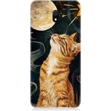 Teknomeg Xiaomi Redmi 8A Uyumlu Aya Bakan Meraklı Kedi  Desenli Silikon Kılıf