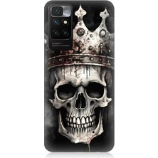 Teknomeg Xiaomi Redmi 10 Uyumlu Taçlı Karanlık Kurukafa  Desenli Silikon Kılıf