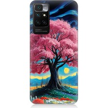Teknomeg Xiaomi Redmi 10 Uyumlu Masalsı Pembe Ağaç  Desenli Silikon Kılıf