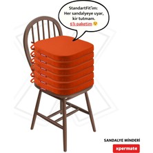Xpermate 6’li Oval Sandalye Minderi 42x42x5 cm Standart Fit Fermuarlı Yıkanabilir Kılıf Bağcıklı Kaymaz Su ve Yağ İtici Kiremit