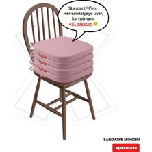 Xpermate 4'lü Oval Sandalye Minderi 42x42x5 cm Standart Fit Fermuarlı Yıkanabilir Kılıf Bağcıklı Kaymaz Su ve Yağ İtici Pembe