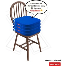 Xpermate 4'lü Oval Sandalye Minderi 42x42x5 cm Standart Fit Fermuarlı Yıkanabilir Kılıf Bağcıklı Kaymaz Su ve Yağ İtici Mavi