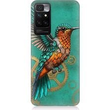 Teknomeg Xiaomi Redmi 10 Uyumlu Turkuaz Zeminde Sinek Kuşu  Desenli Silikon Kılıf