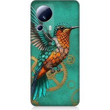 Teknomeg Xiaomi Mi 13 Lite Uyumlu Turkuaz Zeminde Sinek Kuşu  Desenli Silikon Kılıf