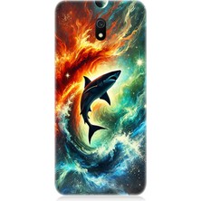 Teknomeg Xiaomi Redmi 8A Uyumlu Ateşle Dans Eden Köpekbalığı  Desenli Silikon Kılıf
