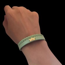 Archin V  Harfine Özel 14  Ayar Altın Plakalı  Mor Derili Taç Motifli Hediye Bileklik-513 Harf