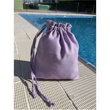 Mor Keten Bez, Büzgülü Çanta, Iç Düzenleyici, 20X25, Şık ve Hafif Tasarım