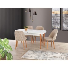 Yuvaset Home Uyar Beyaz 4 Adet Elit Sandalye 90*160+30 Kelebek Açılabilir Masa Takımı