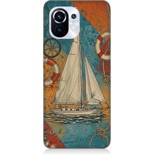 Teknomeg Xiaomi Mi 11 Pro Uyumlu Retro Efekte Yelkenli Kompozisyonu  Desenli Silikon Kılıf