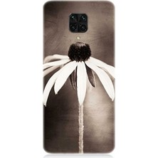 Teknomeg Xiaomi Redmi Note 9 Pro Uyumlu Siyah Beyaz Çiçek Sadeliği  Desenli Silikon Kılıf
