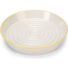 Seramik Kedi Mama ve Su Kabı, Gri-Sarı, 17,5x3,5 cm