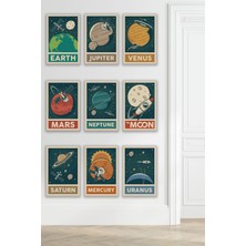 Güneş Sistemi Gezegenler 10'lu Retro Vintage 18X27 Mdf Ahşap Poster Tablo